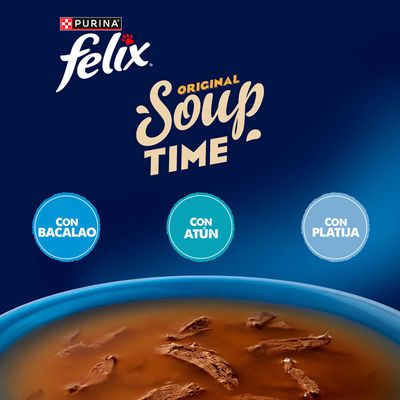 Felix Soup Time Original 6 x 48 g - Variedades del mar (18 x 48 g) - Pack Ahorro