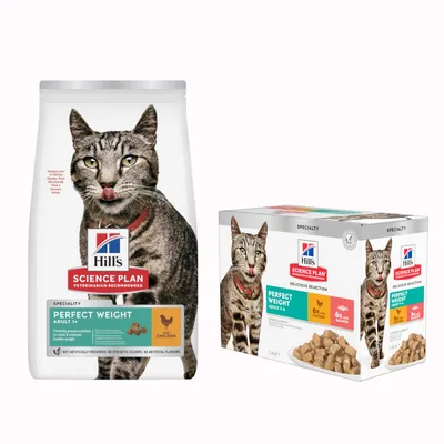 Pack bi-nutrition : 1 paquet de croquettes + 24 x 85 g de sachets Hill's Science Plan - Adult Perfect Weight (7 kg poulet + sachets poulet, saumon) Pack bi-nutrition : 1 paquet de croquettes + 24 x 85 g de sachets Hill's Science Plan - Adult Perfect Weight (7 kg poulet + sachets poulet, saumon)