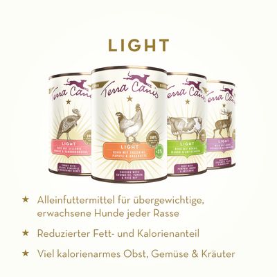 Terra Canis Hausmannskost für Hunde, Light Pute mit Sellerie, Ananas & Sanddornbeeren, <3% Fett, 100% Natur.