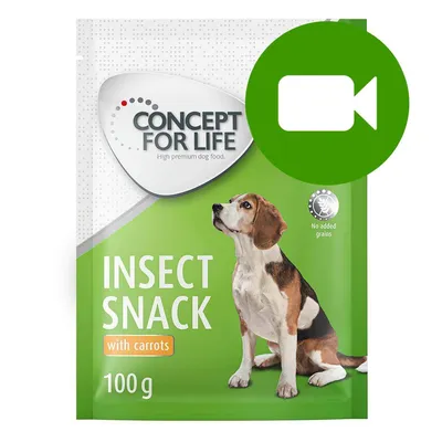 Przycisk odtwarzania wideo. Kliknij tutaj, aby obejrzeć film dotyczący produktu Concept for Life Insect Snack with carrots 100 g.