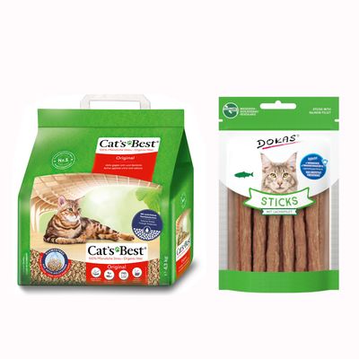 Cat's Best Original, 100% pflanzliche Streu, aktiv gegen Urin und Gerüche, mit natürlichem Durchlaufschutz. Klumpstreu aus Aktiv-Holzfasern, Inhalt: 4,3 kg.