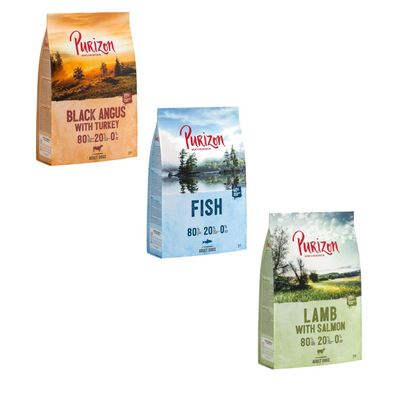 Purizon Adult próbacsomag 3 x 1 kg - gabonamentes Black-Angus-marha & pulyka, bárány & lazac, hal