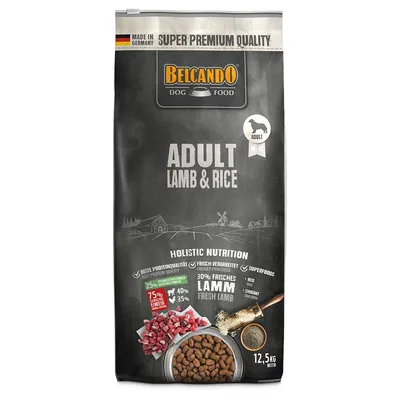 Belcando Dog Food Adult Lamb & Rice, fremstillet i Tyskland, super premium kvalitet, 12,5 kg. Holistisk ernæring med 30 % frisk lam, superfoods og bedste proteinkvalitet.