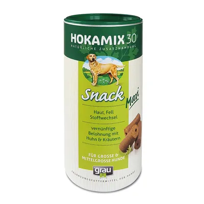 HOKAMIX 30 Snack Maxi, naravni dodatek za kožo, dlako in presnovo. Poslastica s piščancem in zelišči za velike in srednje pse. Dopolnilna hrana od grau.