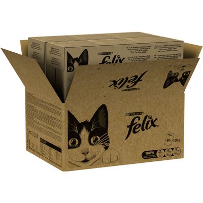 Megapack Felix Classic Pouches 80 x 85 g Thunfisch & Kabeljau, Garnele & Scholle, Thunfisch, Lachs