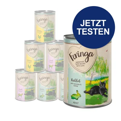 Feringa Adult Nassfutter, Sorte Rabbit mit Pastinaken und Katzenminze. Jetzt testen.