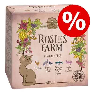 Rosie's Farm 4 Varieties Adult, okusi: Chicken, Turkey & Duck, Salmon, Chicken & Shrimp, Lamb & Chicken. Velika crvena oznaka s postotkom popusta. Grain Free Recipe. Rosie's Farm 4 Varieties Adult, okusi: Chicken, Turkey & Duck, Salmon, Chicken & Shrimp, Lamb & Chicken. Velika crvena oznaka s postotkom popusta. Grain Free Recipe.
