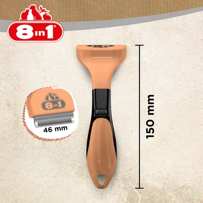 8in1 Fellpflegewerkzeug mit einer Klingenbreite von 46 mm und einer Gesamtlänge von 150 mm. Geeignet für präzise Fellpflege bei Haustieren.