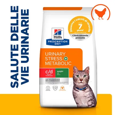Hill's Prescription Diet Urinary Stress + Metabolic, c/d stress multicare, clinicamente testato, dissolve i calcoli di struvite in 7 giorni, raccomandato dai veterinari.