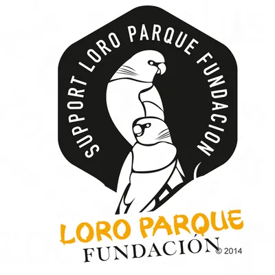 Logo z dwoma papugami i napisem Loro Parque Fundación ©2014. Logo z dwoma papugami i napisem Loro Parque Fundación ©2014.