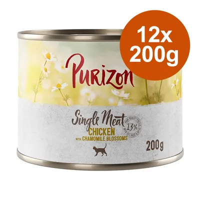 Purizon Single Meat Chicken med kamomillblommor, 12x200g burk, 13 % protein, lämplig för katter.