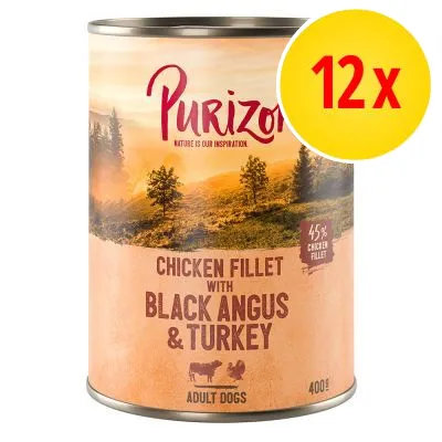 Purizon Chicken Fillet with Black Angus & Turkey, 45 % chicken fillet, Adult Dogs, 400 g. Pakke med 12 stk.