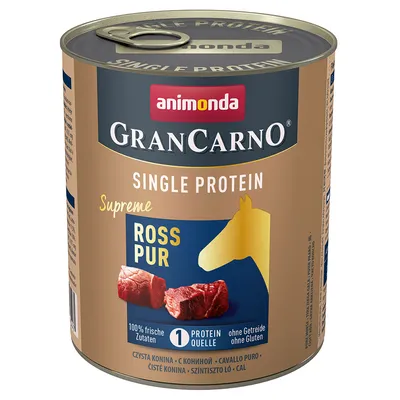 Animonda GranCarno Single Protein Supreme Ross Pur, 100 % tuoreita ainesosia, 1 proteiinilähde, viljaton, gluteeniton.