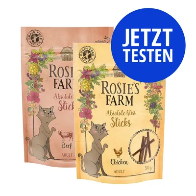 Rosie's Farm Absolute Bliss Sticks für Katzen, Geschmacksrichtungen Beef und Chicken, 50g, grain-free Rezept. Jetzt testen. Rosie's Farm Absolute Bliss Sticks für Katzen, Geschmacksrichtungen Beef und Chicken, 50g, grain-free Rezept. Jetzt testen.