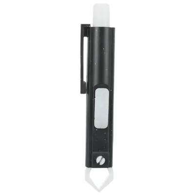 Tick remover made of black plastic with white slider and clip for safe removal of ticks.