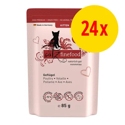 Catz Finefood Kitten Geflügel, 85g, Made in Germany, 24x Packung. Grain free, ohne Zucker, keine Tierversuche, 95% Fleischanteil in Kochflüssigkeit.