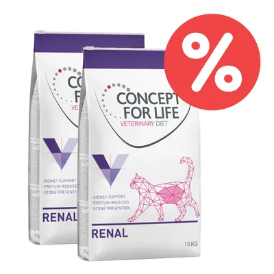 Concept for Life Veterinary Diet Renal Katzenfutter, 10 kg, mit Nierenunterstützung, proteinreduziert und Steinprävention. Prozent-Symbol für Rabatt sichtbar. Concept for Life Veterinary Diet Renal Katzenfutter, 10 kg, mit Nierenunterstützung, proteinreduziert und Steinprävention. Prozent-Symbol für Rabatt sichtbar.