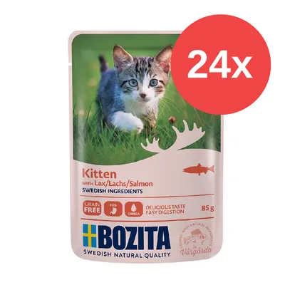 Bozita Kitten mit Lachs, 85g, 24x. Grain Free, FOS, Omega, schwedische Zutaten, leichter Genuss und gute Verdauung. Bozita Kitten mit Lachs, 85g, 24x. Grain Free, FOS, Omega, schwedische Zutaten, leichter Genuss und gute Verdauung.