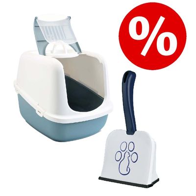 Lot : Maison de toilette Savic Nestor Jumbo + Pelle à litière Trixie avec support Lot : maison de toilette mocca/blanc + pelle