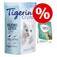 Próbacsomag: 3 x 5 l Tigerino Classic Crystals alom + 400 g Concept for Life - Tigerino + All Cats