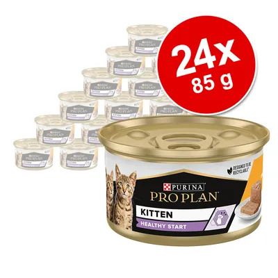 Purina Pro Plan Kitten Healthy Start, 24x 85g Dosen. Designed to be recyclable.