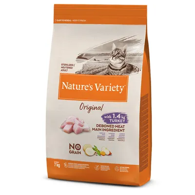 Nature's Variety Original kissanruoka, sterilized/neutered adult, 1,4 kg kalkkunaa, viljaton, pääainesosa luuton liha, pakkauskoko 7 kg