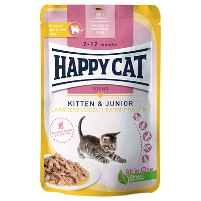 Happy Cat Pouch Meat in Sauce 12 x 85 g Land-Geflügel Kitten