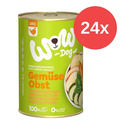 Wow Dog Gemüse Obst, Premium Ergänzungsnahrung aus 100% Lebensmittelqualität, Made in Austria, 24x Dosen, ohne Getreide und Gluten.