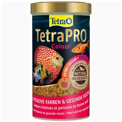 TetraPRO Colour Multi-Crisps, premium main food with extra colour and prebiotic for clear water. Highly nutritious due to gentle processing.