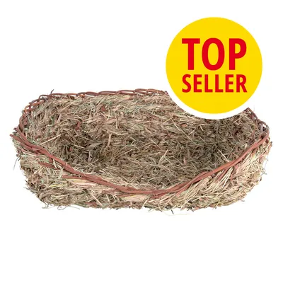 Korb aus Naturmaterialien mit gelbem Kreis und rotem Text 'Top Seller'.