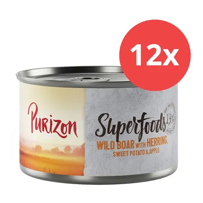 Purizon Superfoods Dose, Wildschwein mit Hering, Süßkartoffel und Apfel. Packung mit 12 Stück.