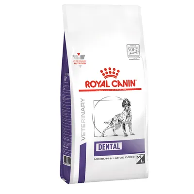 Royal Canin Veterinary Dental hondenvoer, geschikt voor medium & large dogs M/L, zichtbaar VOHC Accepted keurmerk op verpakking.