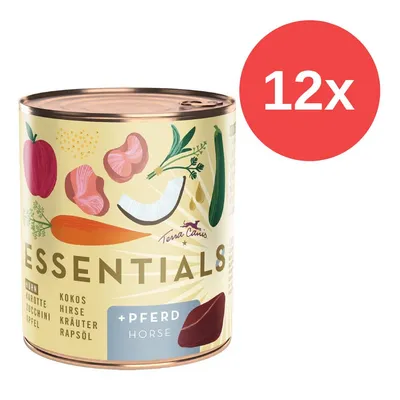 Terra Canis Essentials Nassfutter mit Pferd, Karotte, Zucchini, Apfel, Kokos, Hirse, Kräutern und Rapsöl. Packung enthält 12 Dosen.