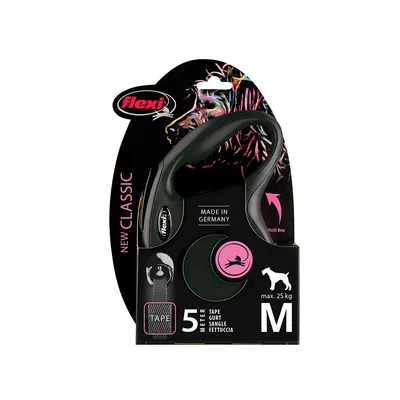 Flexi New Classic guinzaglio per cani, Made in Germany, nastro da 5 metri, taglia M, adatto a cani fino a 25 kg.
