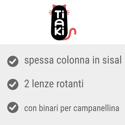 Tiaki. Spessa colonna in sisal, 2 lenze rotanti, con binari per campanellina.