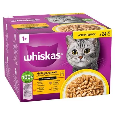 Whiskas 1+ Adult Maaltijdzakjes 48 x 85 g Kattenvoer - Visselectie in gelei: Zalm, Tonijn, Kabeljauw, Witvis