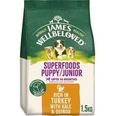James Wellbeloved Puppy/Junior Hypoallergenic Superfoods - Turkey with Kale & Quinoa