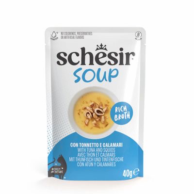 Schesir Cat Soup 24 x 40 g - Pack ahorro Atún y calamar