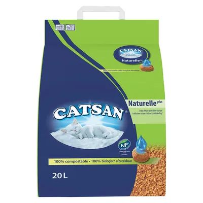 Catsan Naturelle Plus Katzenstreu, 20L, 100% kompostierbar, biologisch abbaubar, 3x effektiver als Standard-Katzenstreu. NF-Zertifikat sichtbar. Catsan Naturelle Plus Katzenstreu, 20L, 100% kompostierbar, biologisch abbaubar, 3x effektiver als Standard-Katzenstreu. NF-Zertifikat sichtbar.