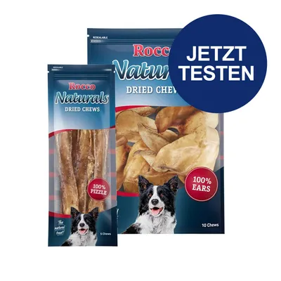 Rocco Naturals Dried Chews, 100% Pizzle und 100% Ears. Jetzt testen.