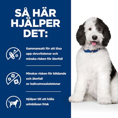 Så här hjälper det: Sammansatt för att lösa upp struvitstenar och minska risken för återfall. Minskar risken för bildande och återfall av kalciumoxalatstenar. Hjälper till att hålla urinblåsan frisk.