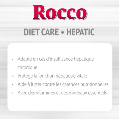Rocco DIET CARE HEPATIC : adapté en cas d'insuffisance hépatique chronique, protège la fonction hépatique, aide contre les carences nutritionnelles, avec vitamines et minéraux essentiels.
