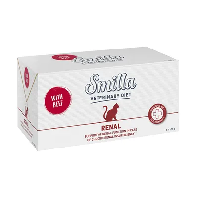 Smilla Veterinary Diet RENAL macskaeledel, with beef, 8×100 g. Support of renal function in case of chronic renal insufficiency. Developed with veterinarians.