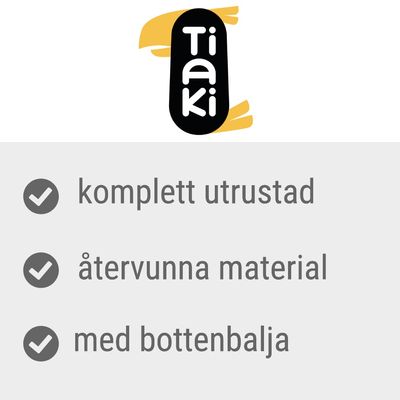 Tiaki. komplett utrustad, återvunna material, med bottenbalja