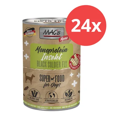 MAC's Mono Monoprotein Insekt Black Soldier Fly, superalimento para perros, 24 latas. Hecho en Alemania, apto para alérgicos, respetuoso con el clima, sostenible, sin pruebas en animales. MAC's Mono Monoprotein Insekt Black Soldier Fly, superalimento para perros, 24 latas. Hecho en Alemania, apto para alérgicos, respetuoso con el clima, sostenible, sin pruebas en animales.