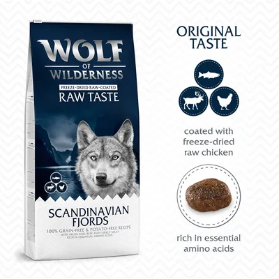 Product image showing grain-free, potato-free recipe with fresh cod, beef and turkey meat. Coated with freeze-dried raw chicken and rich in essential amino acids. Product image showing grain-free, potato-free recipe with fresh cod, beef and turkey meat. Coated with freeze-dried raw chicken and rich in essential amino acids.