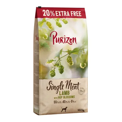 Purizon Single Meat Lamb humalankukilla, 14,4 kg. 20 % extraa. 55 % lihaa, 45 % vihanneksia, 0 % viljaa.