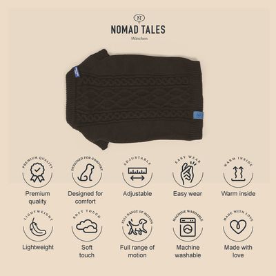 Nomad Tales München maglione per cani. Caratteristiche: qualità premium, design confortevole, regolabile, facile da indossare, caldo, leggero, morbido al tatto, libertà di movimento, lavabile in lavatrice, fatto con cura.