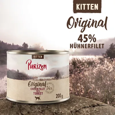 Purizon Kitten Original, 45% Hühnerfilet mit Truthahn, 200g Dose. Hochwertige Zutaten für Kätzchen.