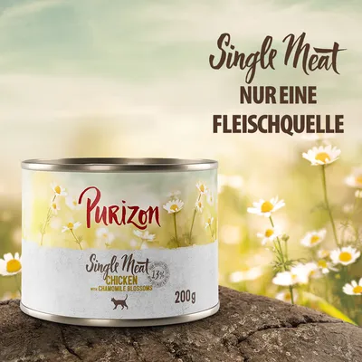 Purizon Single Meat Chicken mit Kamillenblüten, 200g. Nur eine Fleischquelle.